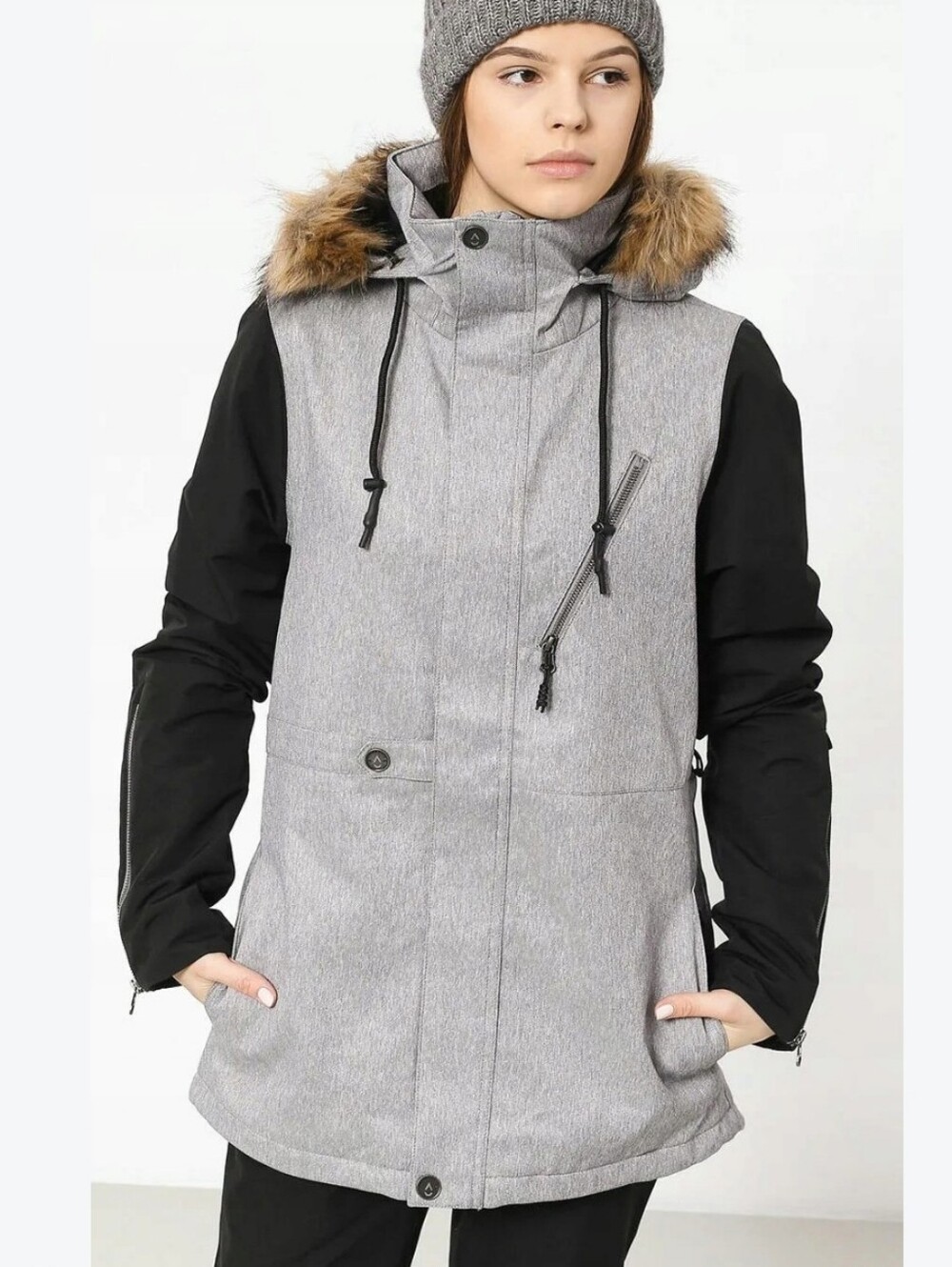 Volcom Grey Hooded Snow Coat Size Small - Snowboard Ski Winter Outdoor